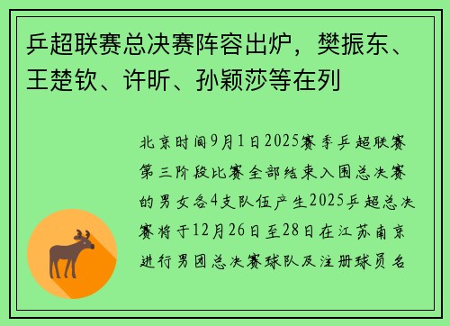 乒超联赛总决赛阵容出炉，樊振东、王楚钦、许昕、孙颖莎等在列